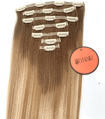 Straight Clip in Hair Extensions Ash Blonde Mix Platinum Blonde Ombre Color