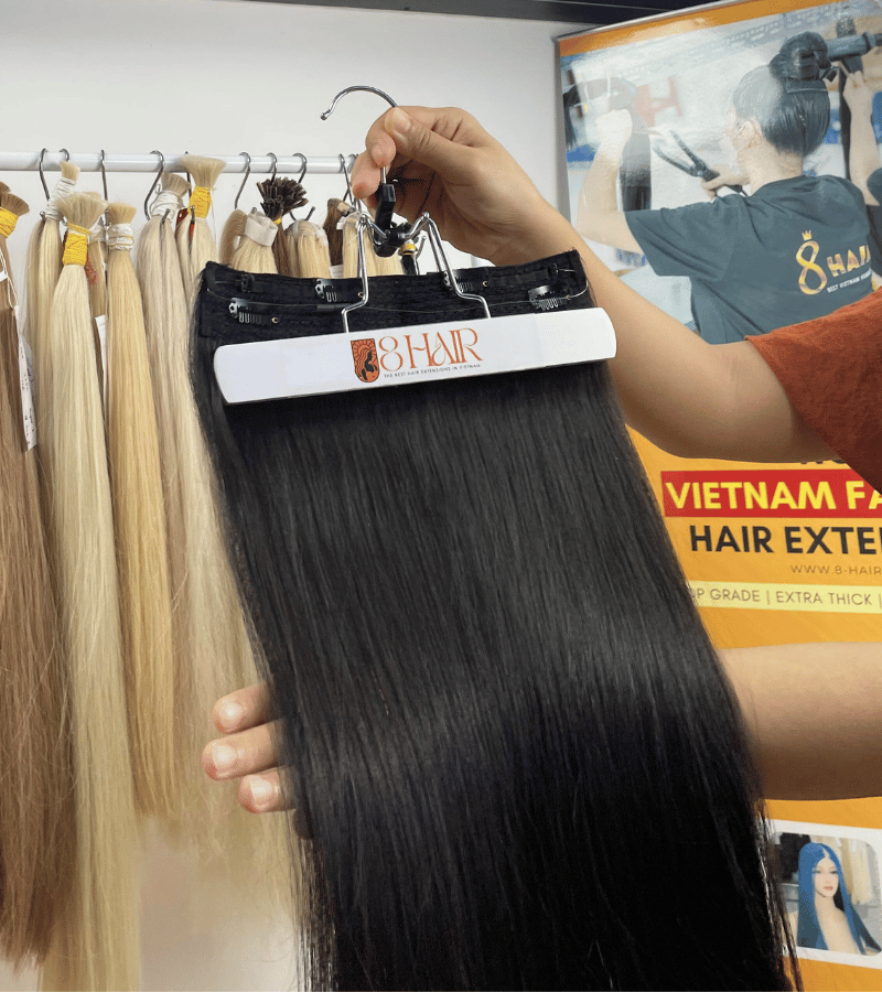 Straight Halo Hair Extensions Natural Black Color display picture 1